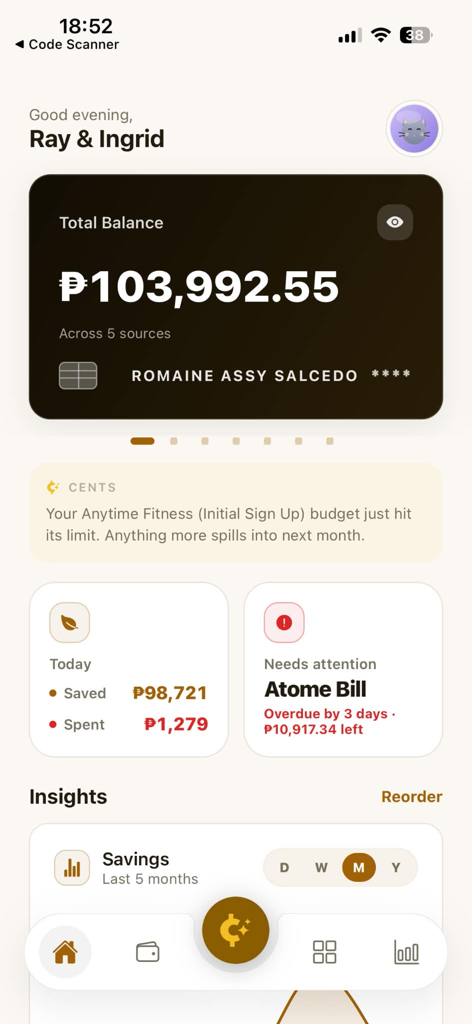 SaveCents dashboard screenshot
